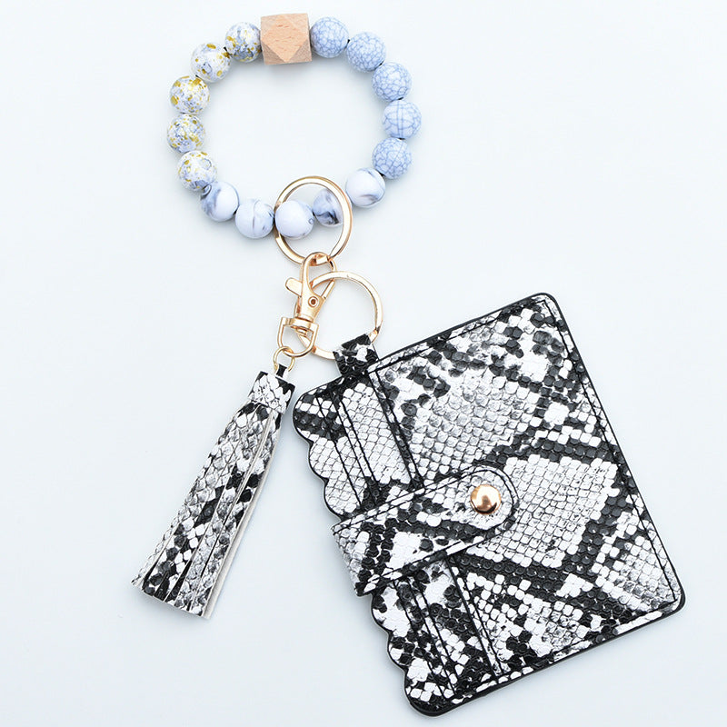 Wholesale Card Holder Pu Tassel Beads Bracelet Wallet Keychain